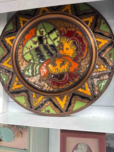 Studio Art Pottery Relief Charger with Floral and Geometric Designs