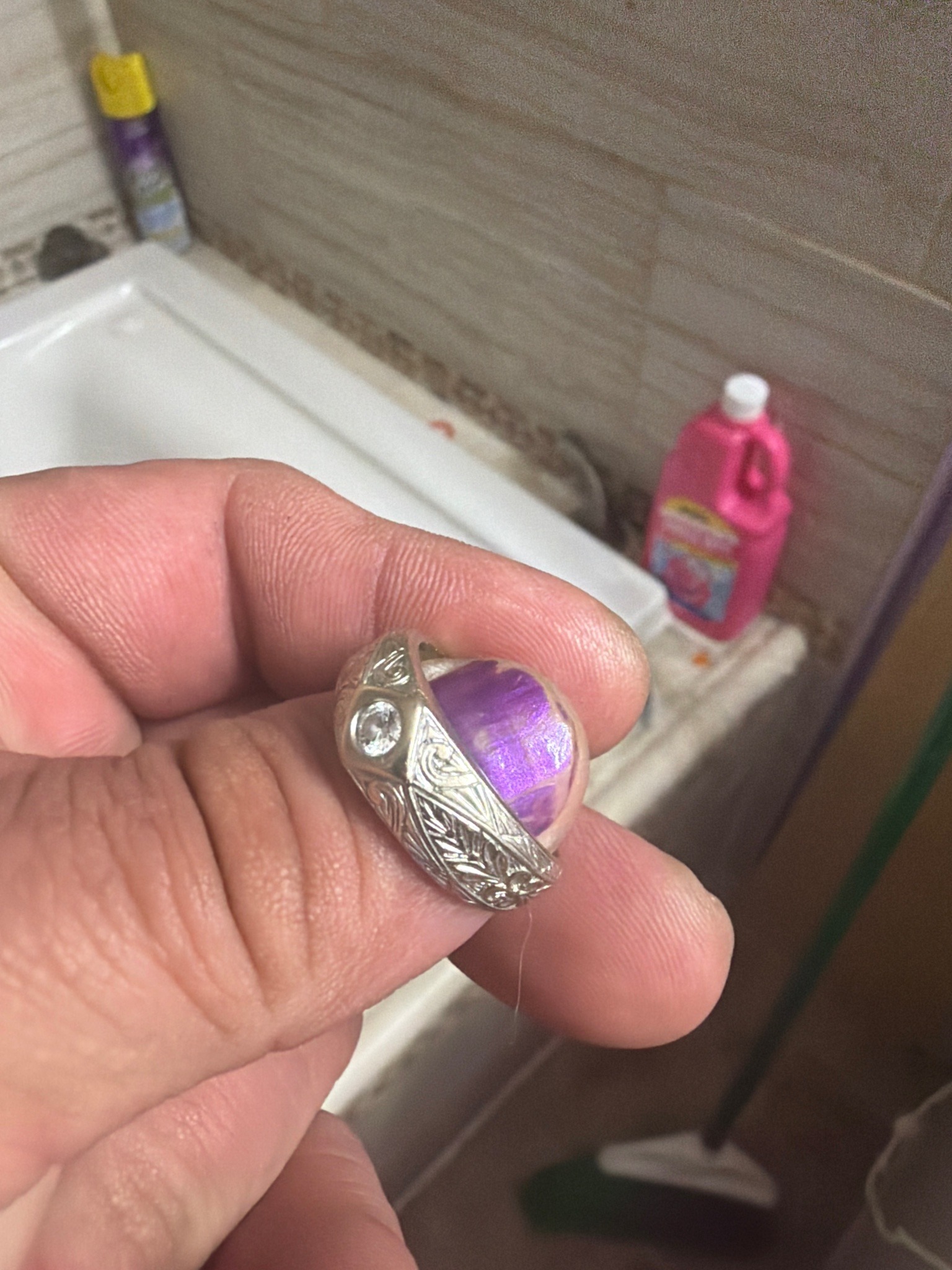 Submitted photo of White metal and stone ring (not authenticated)