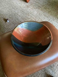Artisanal Tri-Color Glazed Ceramic Serving Bowl