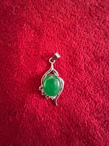 Jade Cabochon Pendant with Accented Silver Setting