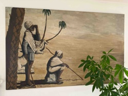 Desert Scene Painting with Figures and Camels