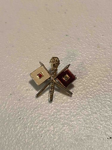 Fraternal Lapel Pin with Flags and Torch