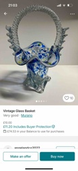 Vintage Murano Style Art Glass Basket