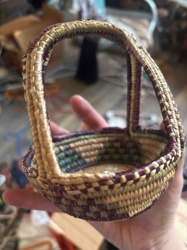 Miniature Native Alaskan Woven Basket with Handle