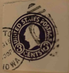 US Postage 3 Cents Stamped Envelope (Washington Profile)