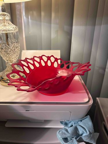 Fenton Ruby Red Glass Lattice Edge Bowl