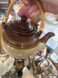 Two-Tone Glazed Ceramic Teapot with Bamboo Handle