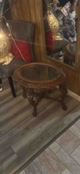 Carved Wood and Glass Top Oval Side Table