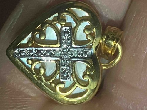 Heart-Shaped Mother-of-Pearl and Diamond-Accented Cross Pendant
