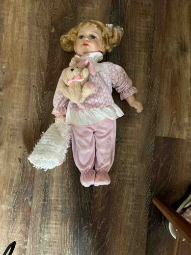 Porcelain "Pajama Girl" Doll with Teddy Bear