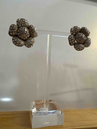 Vintage Pave-Set Rhinestone Floral Earrings