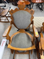 Antique Oak Platform Rocker with Upholstered Seat and Back