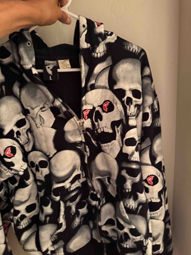 Famous Stars and Straps Skull Print Zip-Up Hoodie