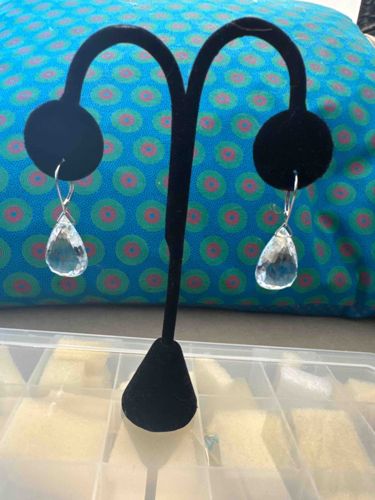 Faceted Clear Quartz Teardrop Briolette Earrings
