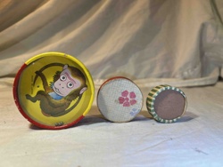 Set of Three Vintage Tin Litho Spin Tops