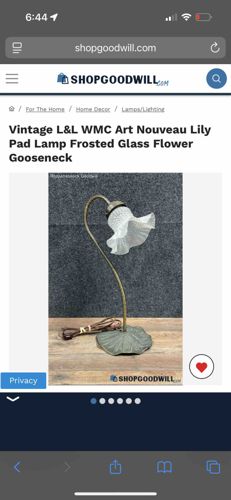 Vintage L&L WMC Art Nouveau Lily Pad Lamp Frosted Glass Flower Gooseneck