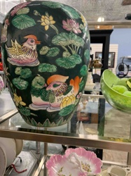 Chinese Famille Noire Enamel 'Mandarin Ducks and Lotus' Ovoid Jar