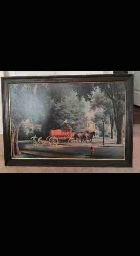 Horse-Drawn Wagon Street Scene Framed Art Print