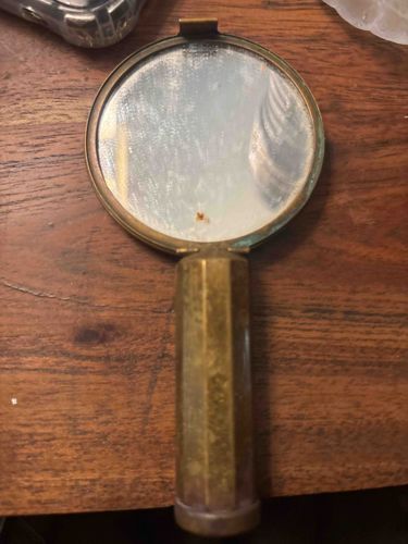 Vintage Brass Hand Mirror with Integrated Case
