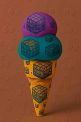 Rubik's Cube Ice Cream Cone Digital Art