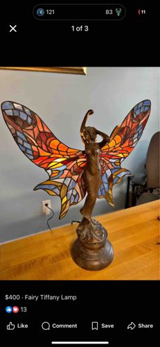 Art Nouveau Style Slag Glass Butterfly Fairy Lamp