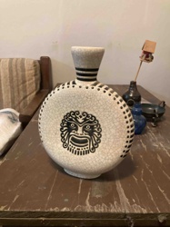 Primavera Crackle Glaze Round Vase with Tribal Motif