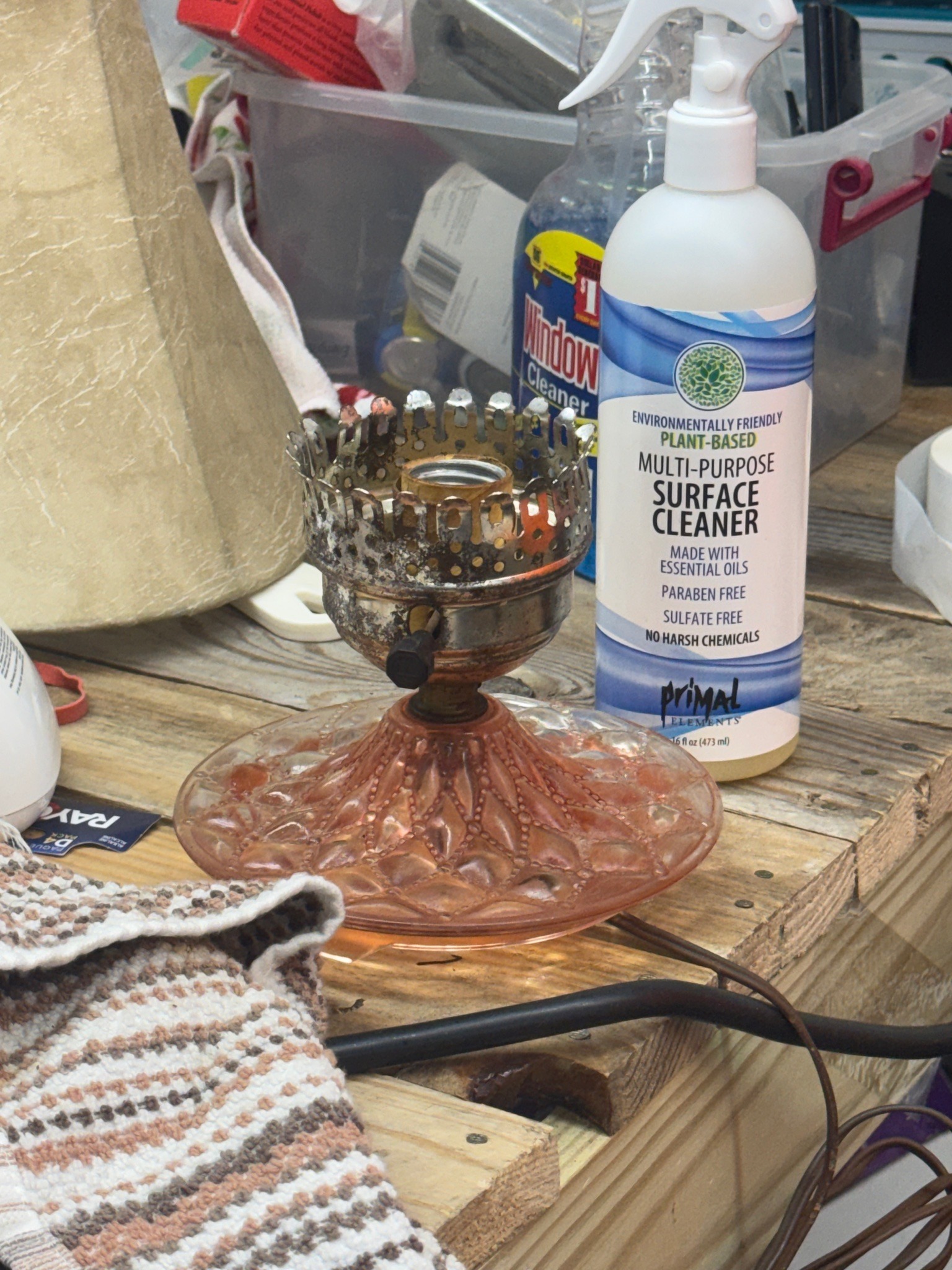 Submitted photo of Pink glass accent lamp base with metal collar