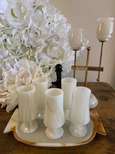 Onyx Shot Glass Set with Matching Tray and Candle Holder Set