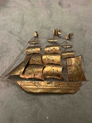 Mid-Century Modern Brass & Copper Tall Ship Wall Sculpture