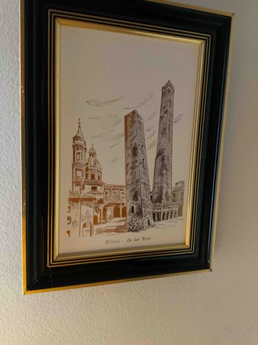 Vintage Framed Etching of Bologna - Le due Torri