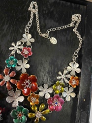 Mixed Enamel and Metal Floral Statement Necklace