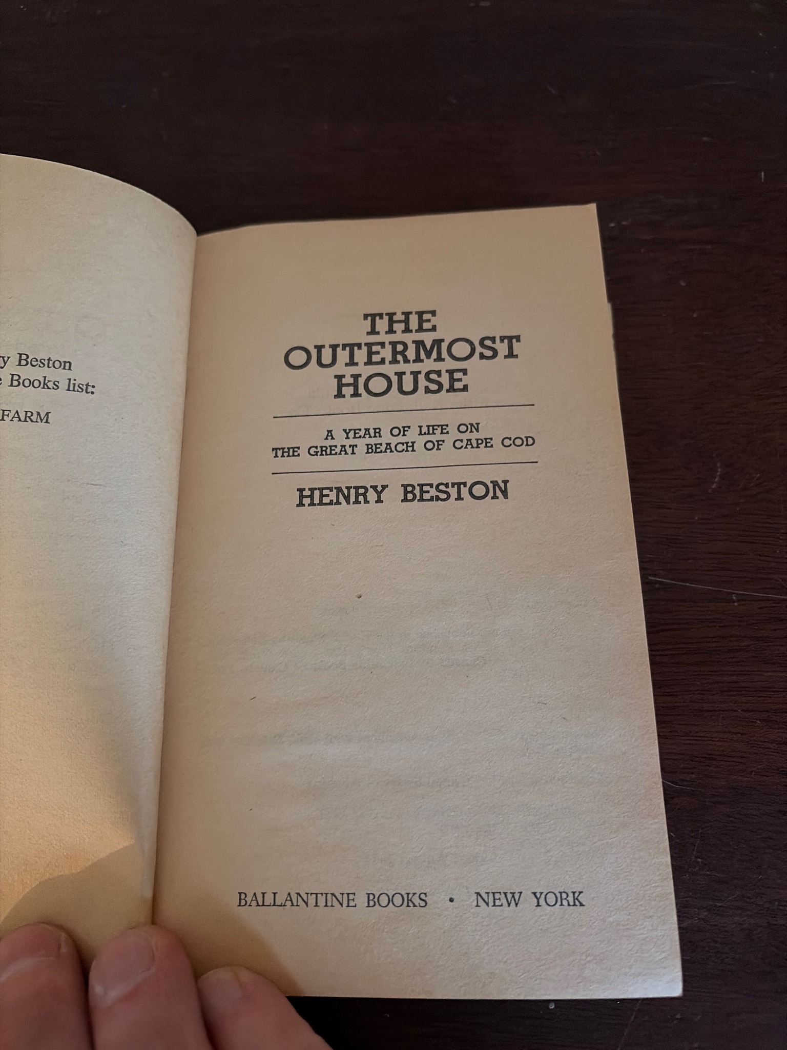 Submitted photo of Paperback book title page for The Outermost House by Henry Beston (not authenticated)