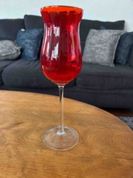 Red Glass Ruffled-Rim Hurricane/Tulip Vase