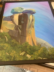 Framed Landscape Painting of a Rocky Outcropping