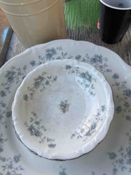Vintage Blue Floral Scalloped Dinnerware Set (Bowl and Plate)
