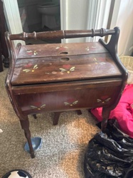Vintage Wooden Sewing Box with Hand-Painted Folk Art Decoration
