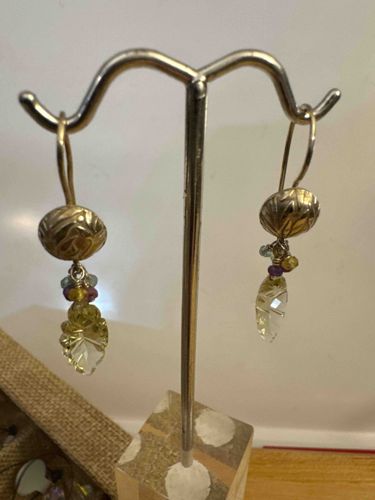 Gilded Sterling Silver Multi-Gemstone Articulated Drop Earrings