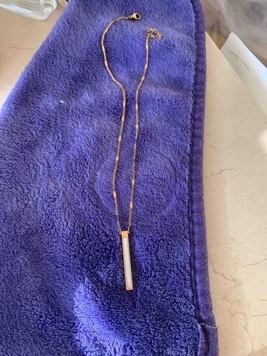 Gold-Toned Chain Necklace with White Bar Pendant