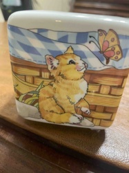 Vintage Villeroy & Boch Cat and Picnic Basket Bank signed RFaure