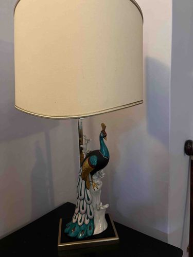 Vintage Ceramic Peacock Table Lamp with Fabric Shade