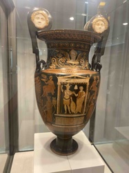 Ancient Greek Volute Krater with Figural Masks and Mythological Scenes