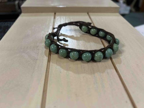 Beaded Macrame Bracelet with Green Stones