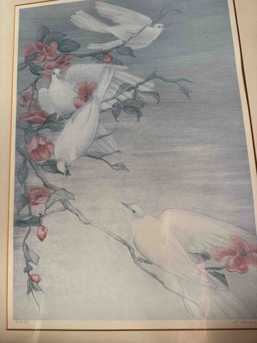 Limited Edition Print of White Doves and Flowers by L. Cassel