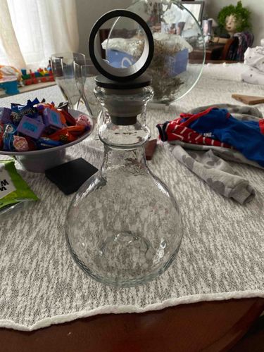 Crackle Glass Decanter with Black Ring Stopper