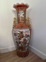 Large Chinese Famille Rose Porcelain Floor Vase with Crane and Landscape Motif