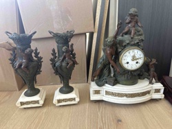 Late 19th Century French Bronze and Marble Mantel Clock Garniture