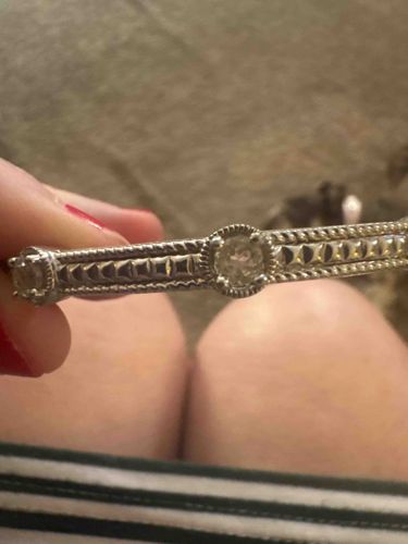 Vintage Sterling Silver Milgrain Accent Bangle with Round Cut Stones