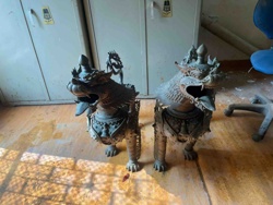 Pair of Southeast Asian Mythical Lion (Chinthe) Statues