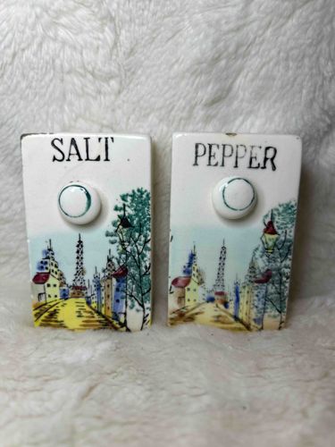 Vintage Mid-Century Parisian Themed Ceramic Salt and Pepper Shakers