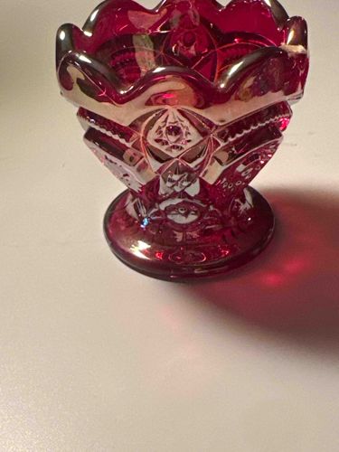 Ruby Red Carnival Glass Footed Candy Dish or Compote